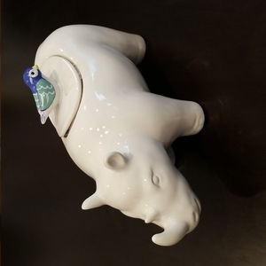 Opal House, Rhino & Yellow-Billed Oxpecker Cookie Jar, NWT